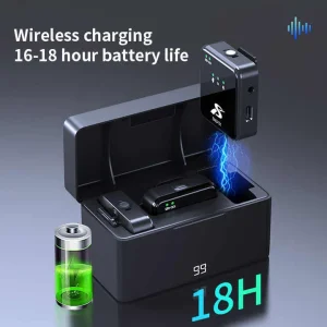 SX63 Wireless Microphone with Charging Case. Type C, iPhone, 3.5mm All in One, Noise Cancelling Collar Wireless Lapel Professional Microphone with Earphone to Listen Live Voice